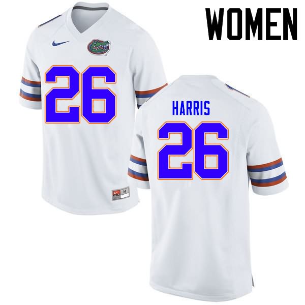 Women's NCAA Florida Gators Marcell Harris #26 Stitched Authentic Nike White College Football Jersey UUU7665UW